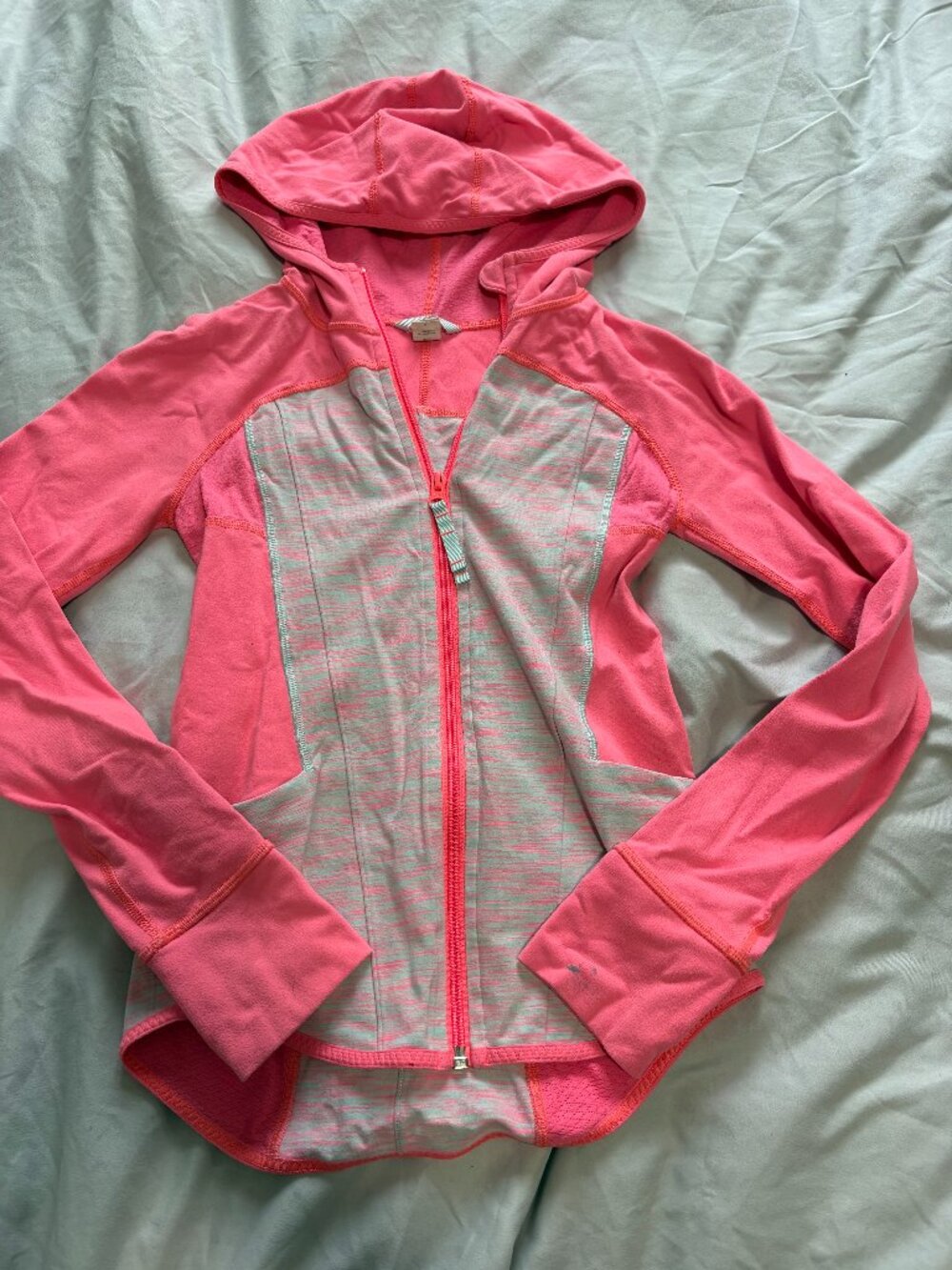 Ivivva Pink and Grey Hooded Zip-Up Athletic Jacket - size 10